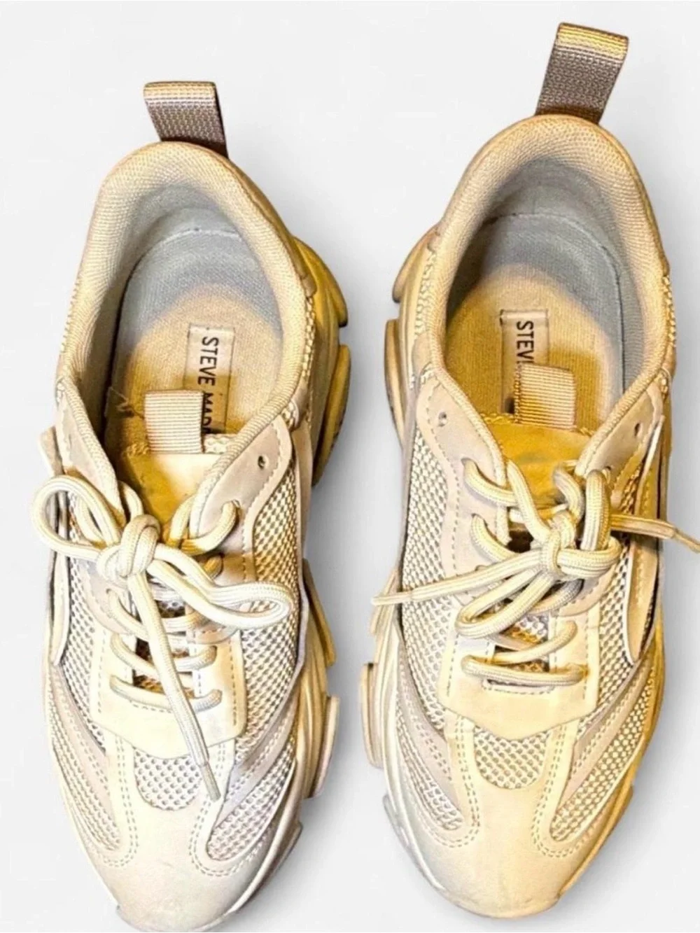 Steve Madden Women's Beige/Cream Chunky Mesh Lace-Up Sneakers